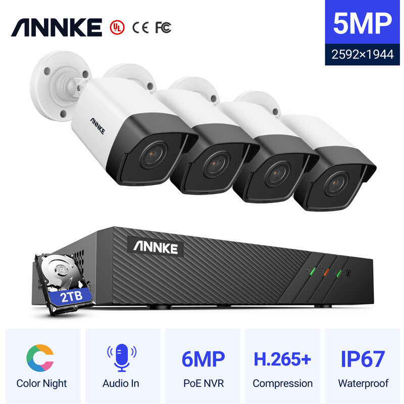 ANNKE 8CH Sistema de seguridad de red Super HD PoE 5MP 4 Cámaras Estilo A