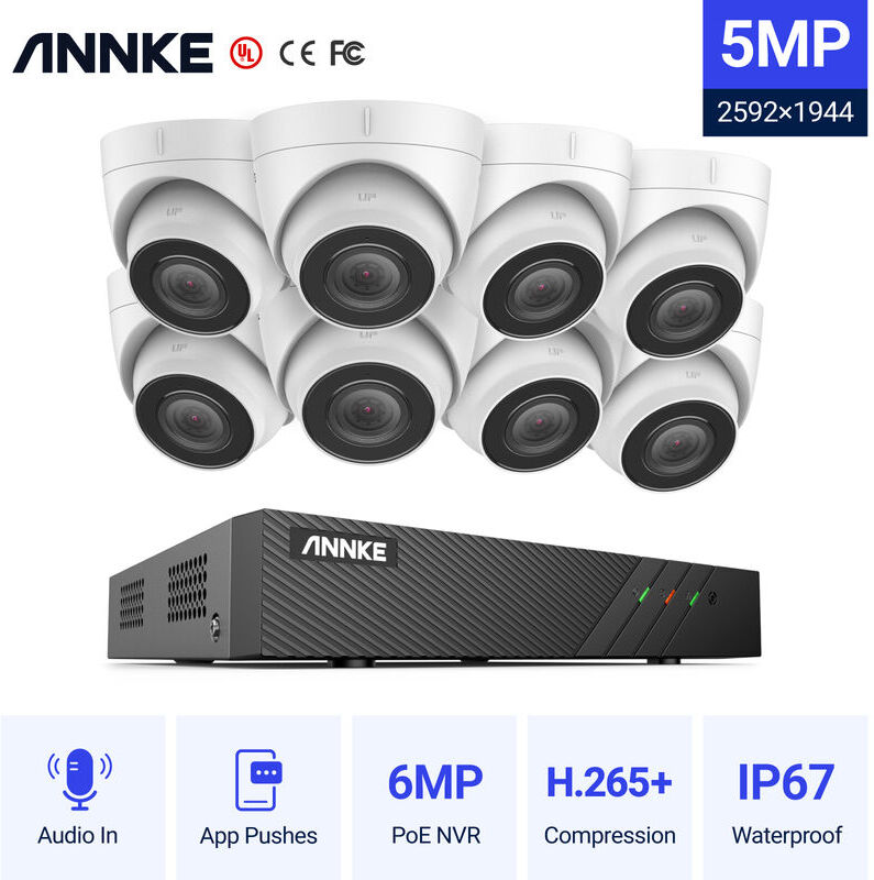 ANNKE 8CH Sistema de seguridad de red Super HD PoE 5MP 8 Cámaras Estilo B