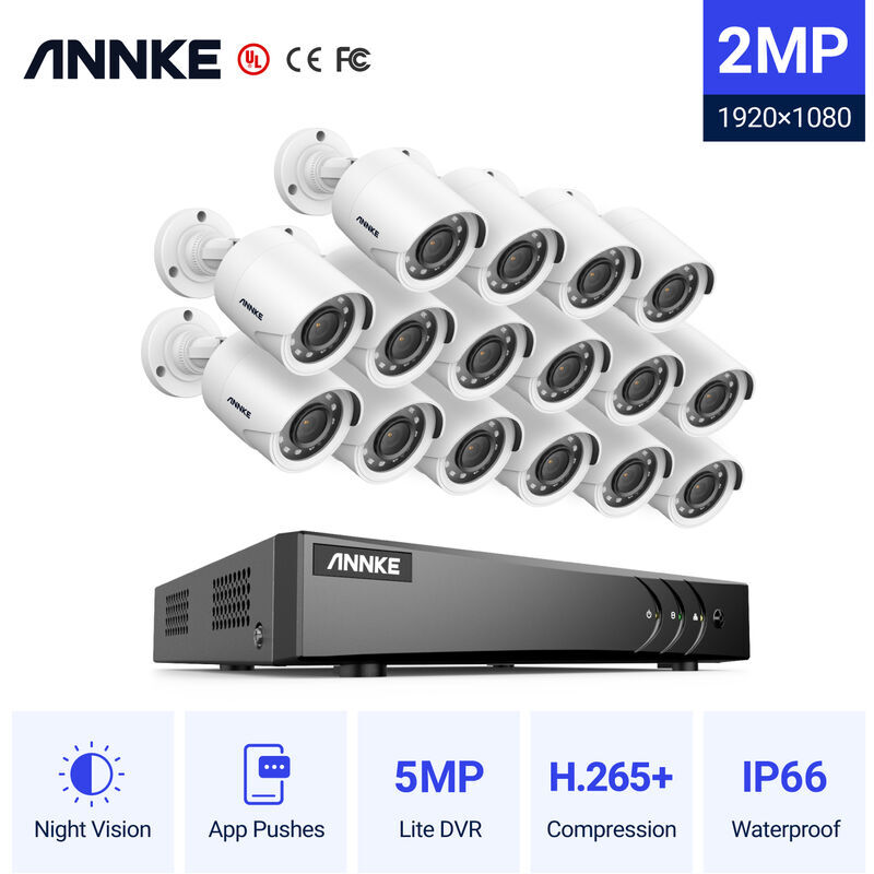 ANNKE Kit cámara de vigilancia 16CH 5 en 1 DVR 3MP grabadora + 16 cámara bala