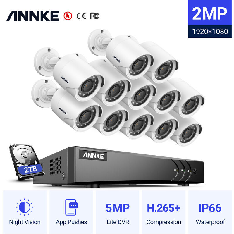 ANNKE Kit cámara de vigilancia 16CH 5 en 1 DVR 3MP grabadora + 12 cámara bala