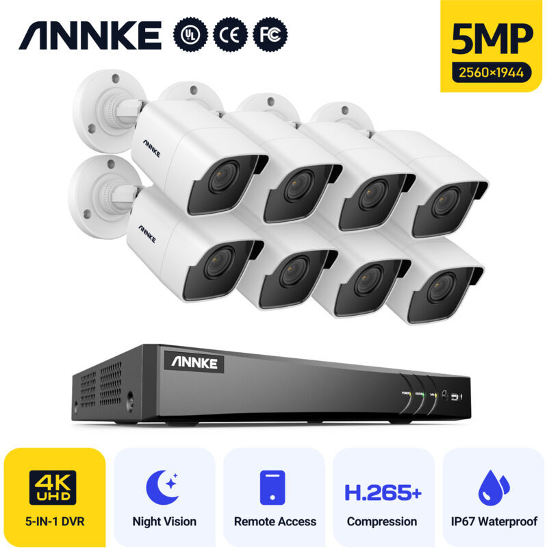 ANNKE Sistema de cámara CCTV Ultra HD 4K H.265 + de 8 canales y 8 × 5MP HD