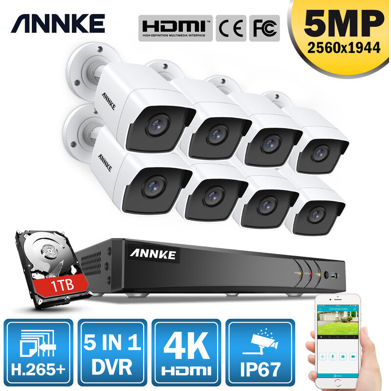 ANNKE Sistema de cámara CCTV Ultra HD 4K H.265 + de 8 canales y 8 × 5MP
