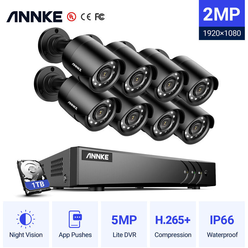 ANNKE Sistema de cámaras de seguridad 8CH HD-TVI DVP H.264 + 1080P Lite con