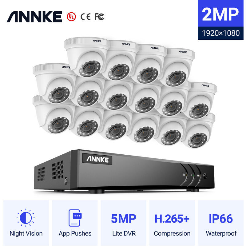 ANNKE Kit cámara de vigilancia 16CH 5 en 1 DVR 3MP grabadora + 16 cámara domo