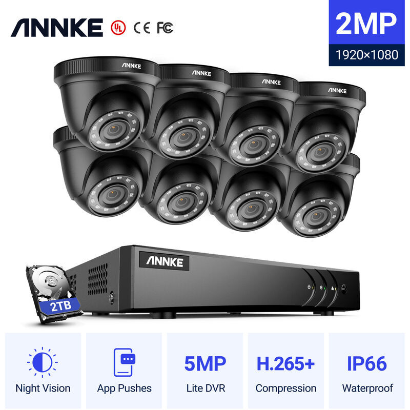 ANNKE Sistema de cámara de seguridad de 8 canales HD-TVI 1080P Lite H.264 +