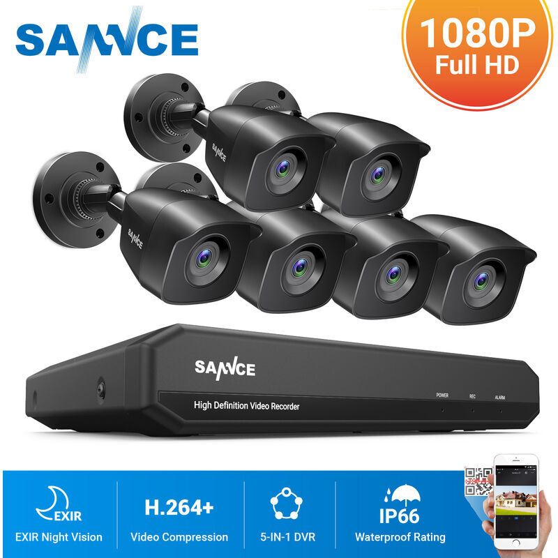 SANNCE Sistema de seguridad de video en el hogar 1080P con 1080N DVR con 6