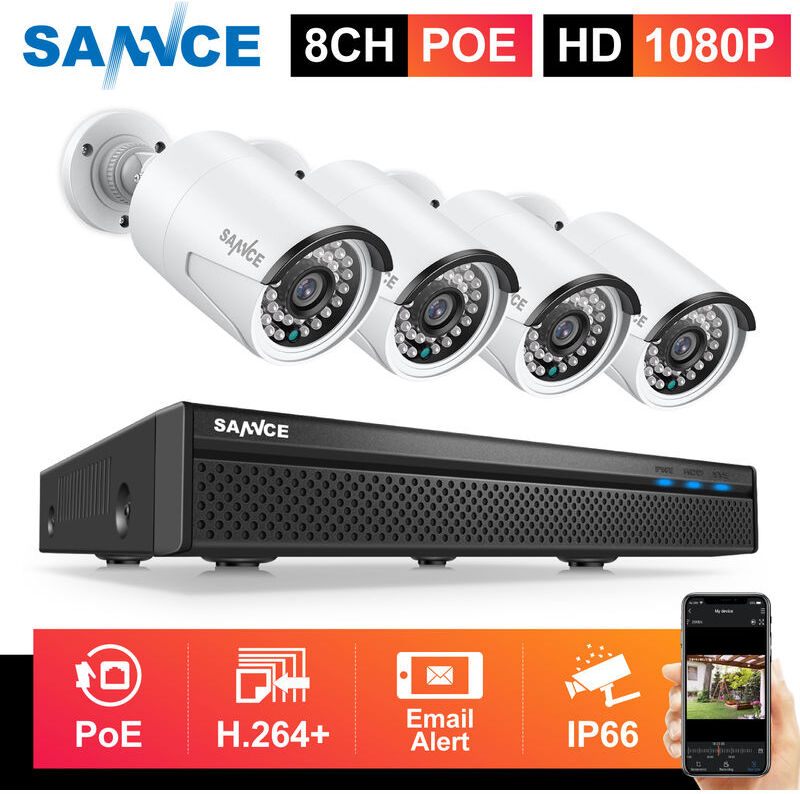 SANNCE Sistema de seguridad de video en red PoE 1080P FHD, vigilancia NVR 8CH