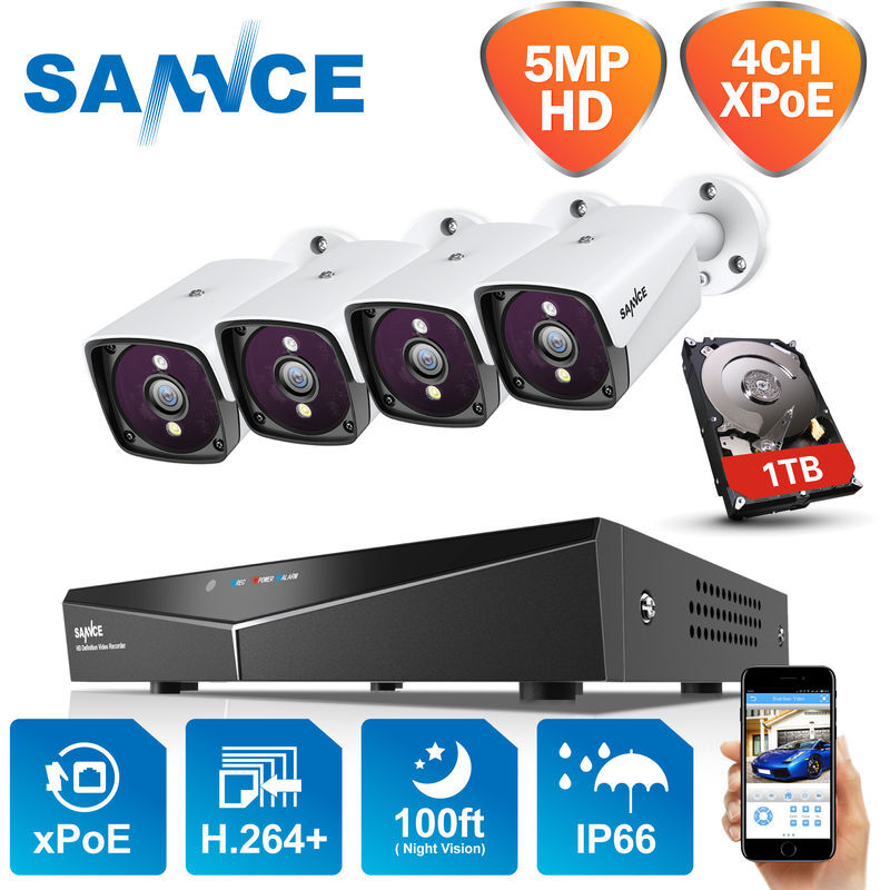 SANNCE Sistema de seguridad de video en red XPoE 5MP de 4 canales (kit NVR)