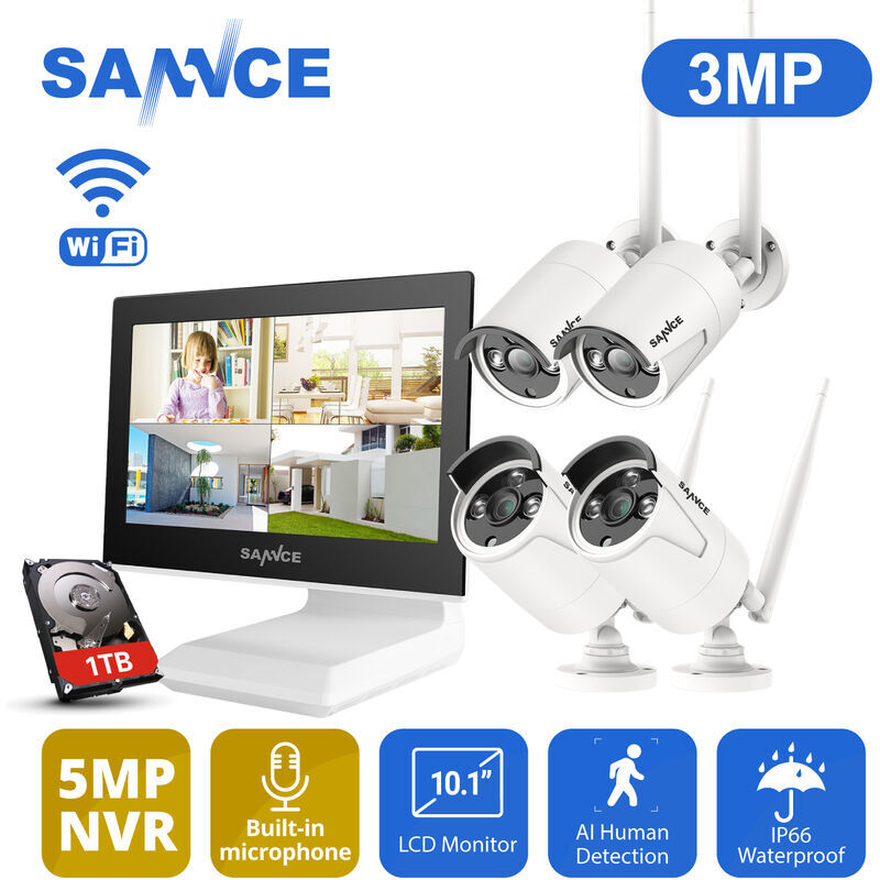 SANNCE Sistema de seguridad de video Wi-Fi 1080P con pantalla LCD de 10.1 '