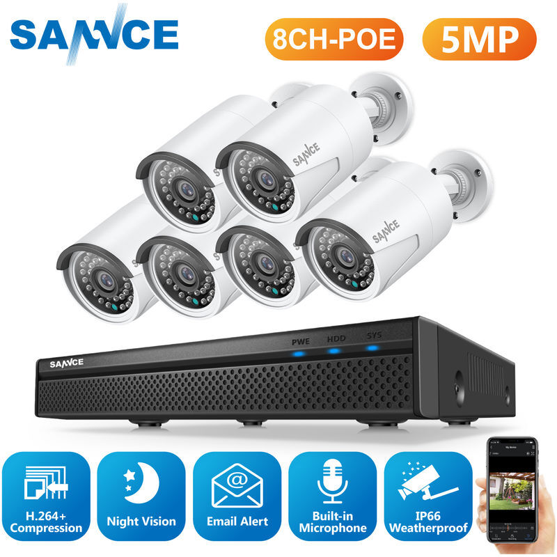 SANNCE Sistema de seguridad de video de red PoE FHD de 5MP, NVR de vigilancia
