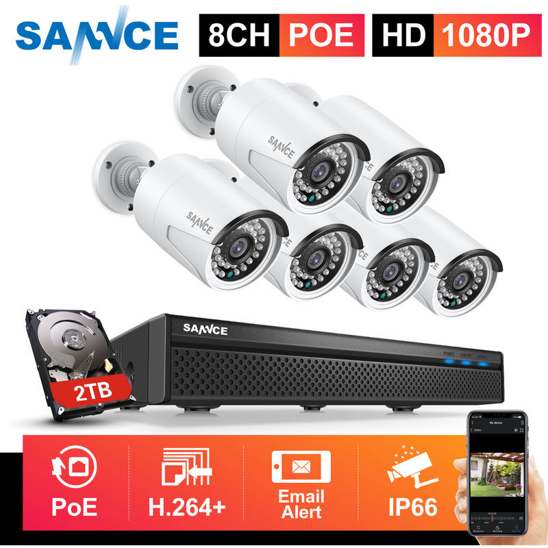 SANNCE Sistema de seguridad de video en red PoE 1080P FHD, vigilancia NVR 8CH