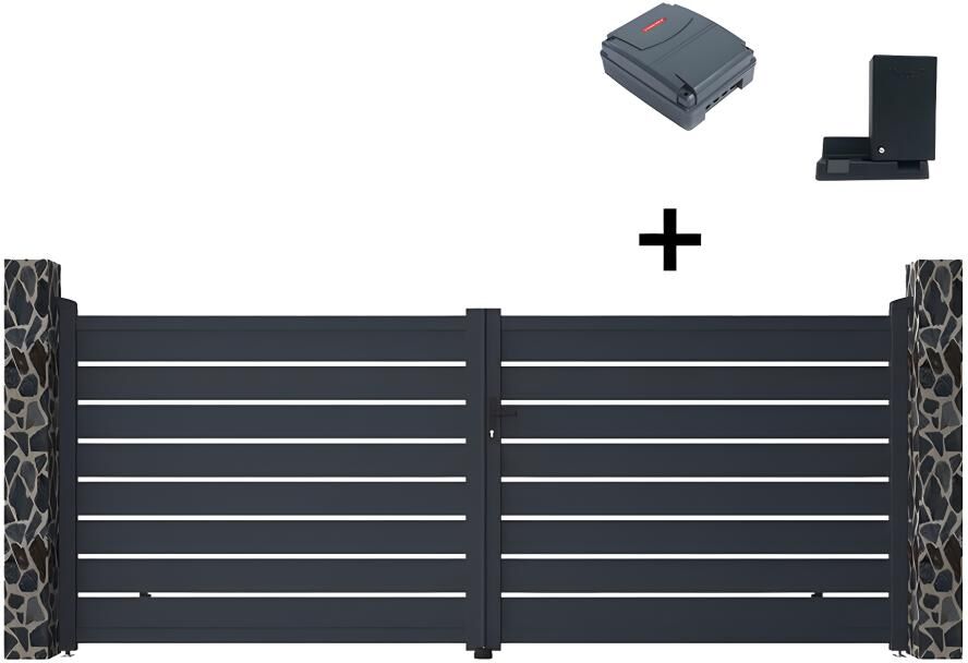 EXPERTLAND Portón motorizado de aluminio color antracita PRIMO - Ancho 392 x Alt. 158 cm