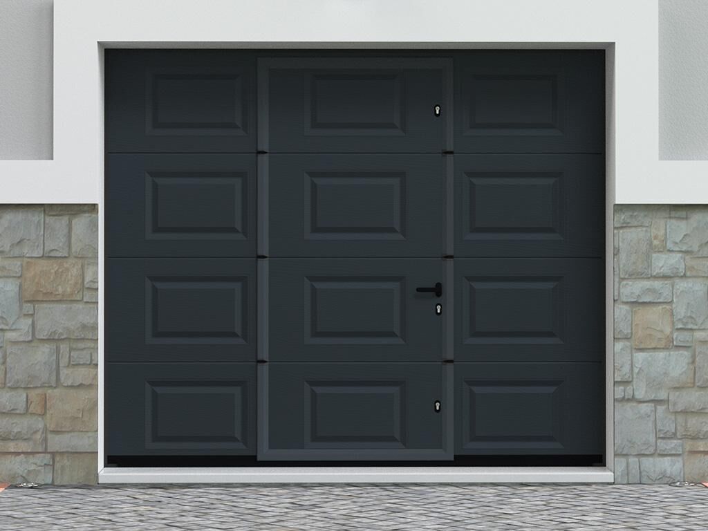 Puerta de garaje seccional con motor Somfy portón central antracita - CAOPAS