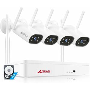 3MP Kit Caméra de Surveillance Extérieure 8CH NVR et WiFi 4 améras, 1 To disque dur Détection de Mouvement Audio Bidirectionnel, IP66 Étanche