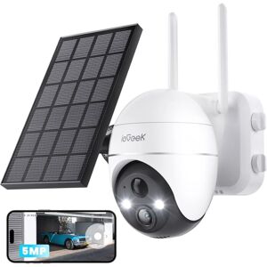 5MP Camera Surveillance WiFi Exterieure sans Fil, Camera Solaire Camera 360 Degré Détection Humaine pir Alexa Cloud IP65 - white - Iegeek - Publicité