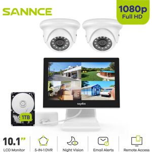 Sannce - 4CH Kits de Vidéosurveillance 10.1'Écran 21080P Caméra ir Vision Nocturne Informations Alarme Sécurité Surveillance Système Blanc - 1TB hdd - Publicité