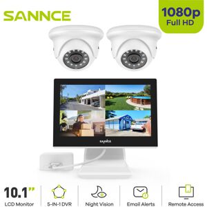 Sannce - 4CH Kits de Vidéosurveillance 10.1'Écran 21080P Caméra ir Vision Nocturne Informations Alarme Sécurité Surveillance Système Blanc - Publicité