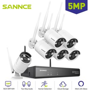 Sannce - wifi Kit de vidéosurveillance 5MP nvr 6Caméras Smart ir Vision Nocturne Interphone Bidirectionnel Sans fil cctv Sécurité de Système - Publicité