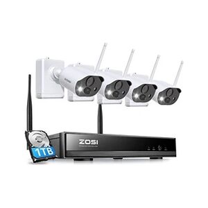 Zositech ZOSI C306 3MP Kit Vidéo Surveillance sans Fil, 8CH 1To NVR 4 Caméra de Surveillance à Batterie Rechargeable, Détection de Mouvement PIR, Audio - Publicité