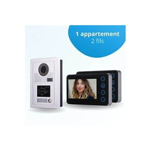 BT Security Portier interphone vidéo modern 2 fils - 1 appartement - 2 écrans noirs - avec lecteur de badge - Publicité