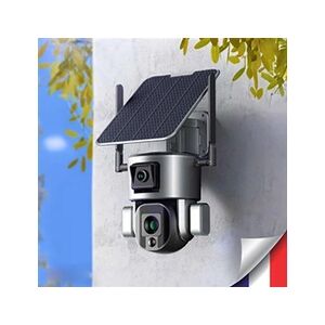 AMC Double caméra pilotable solaire wifi ultra hd 4k waterproof zoom x10 autotracking ir détection de mouvement avec alarme et sirène compatible ios et - Publicité