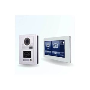 BT Security Portier interphone vidéo modern 2 fils pour 2 entrées - 1 appartement - 2 platines - 1 écran tactile smart 7 blanc - avec lecteur de badge - Publicité