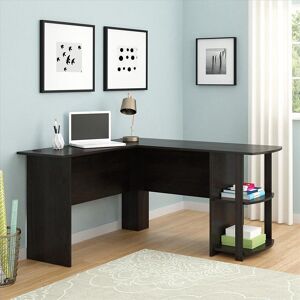 FCH L-shaped Wooden Computer Desk 2-story Locker Dark Brown