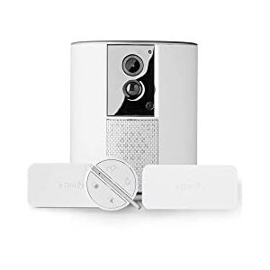 somfy 1875249  One +   Système d'Alarme avec Caméra de Surveillance intégrée Full HD   Sirène 90dB   Avec 2 détecteurs d'ouverture IntelliTAG et 1 badge télécommande   Volet vie privée - Publicité