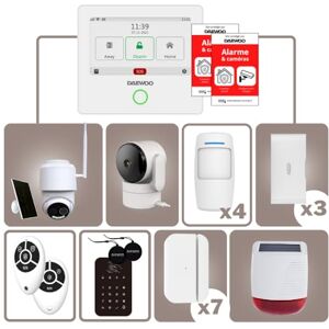 Daewoo Système de sécurité AM343 avec Centrale AM301, contacteurs de Porte, détecteur de Mouvement, caméras et sirène extérieure Solaire - Publicité
