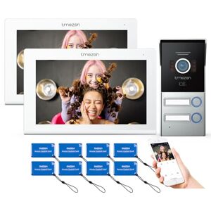 TMEZON Visiophone WiFi 1080P Vidéo Interphone 2 fils, 7 pouces IP Moniteur écran tactile,Sonnette de Caméra Filaire Vision Nocturne pour 2 Familles,la carte RFID/APP Unlock,wifi connexion à Tuya - Publicité