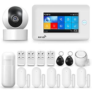 LWOHSI Système d'alarme Domestique, système d'alarme sans Fil 4G WiFi avec caméra de Surveillance 1080p, Alarme antivol Domestique à écran Tactile 4.3 "Compatible avec Alexa Google Home - Publicité