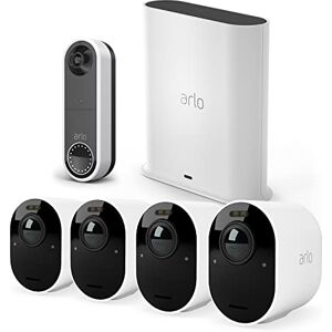 Arlo Ultra 2 Camera Surveillance Sonnette Connectée sans Fil Exterieur, 4K UHD, 180° Vision Nocturne, Sirène, Détection Mouvement, SmartHub Incluse, Inclus 90 JRS Secure, 4 Caméras Noir - Publicité