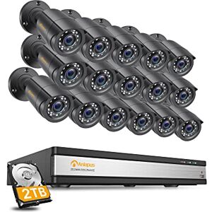 Anlapus H.265+ FHD 1080P Kit de 16pcs Caméras Surveillance Extérieure 2MP IP66 avec DVR Enregistreur 16CH en 1080P et Disque Dur 2 To, APP Gratuite Alerte par E-Mail & Détection de Mouvement - Publicité