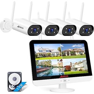 ANRAN [Fonction Intercom] 5MP 8CH Kit de Caméras de Surveillance avec 13" Moniteur sans Fil CCTV, Fonction Interphone 4 Caméras Extérieure/Intérieure HD 2560P Vision Nocturne Disque Dur de 1 To Intégré - Publicité