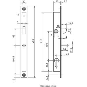 METALUX Serrure 1 point coffre 28/25 crochet - METALUX - F128250000