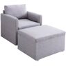 Single Seat Imitation Linen Upholstered Sofa With Sofa Stool Gray