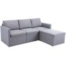 Three Seats Imitation Linen Upholstered Sofa With Sofa Stool Gray