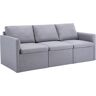 Three Seats Imitation Linen Upholstered Sofa Gray