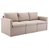 Three Seats Imitation Linen Upholstered Sofa Beige