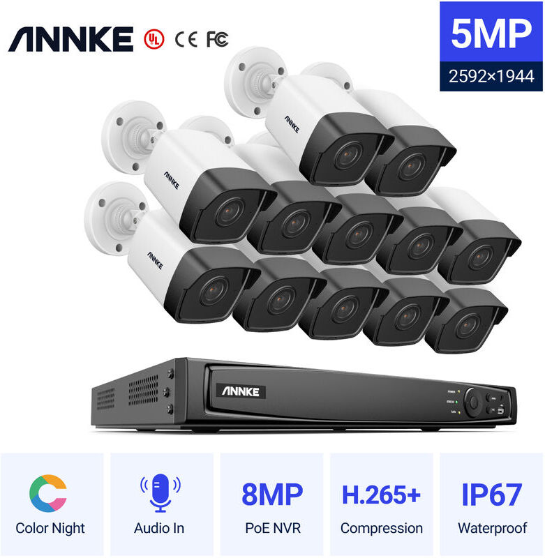 ANNKE 16CH Système de sécurité vidéo réseau Super HD PoE 5MP 12 caméras style