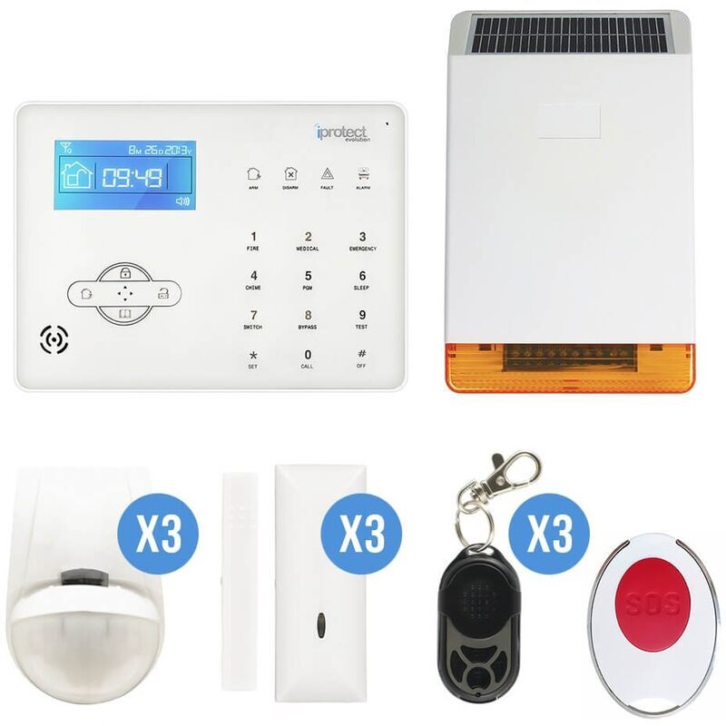 IPROTECT EVOLUTION Kit Alarme GSM 15 et sirène photovoltaïque extérieure Blanc - Iprotect