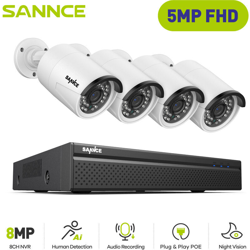 SANNCE Système de caméra de sécurité sans fil 1080P - Sans disque dur