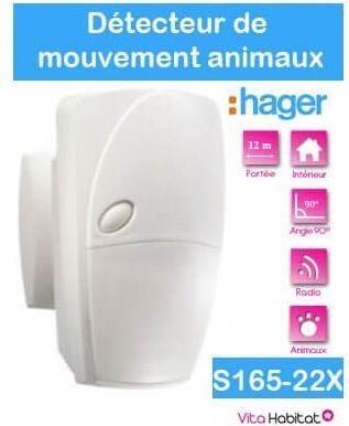 HAGER Détecteur de mouvement special animaux SEPIO - 90 degrés 12 m - S165-22X - Logisty Hager - pile lithium fournie