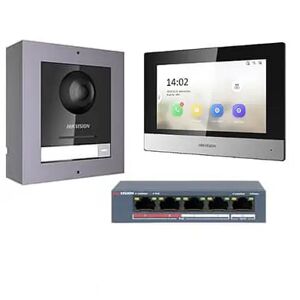 HIKVISION KIT-KD8003T-P Kit Videocitofono IP 2 Megapixel 180°+ cornice a parete con monitor nero Touch Wifi e Switch PoE