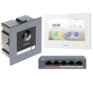 HIKVISION KIT-KD8003W Kit Videocitofono IP 2 Megapixel 180°+ cornice da incasso con monitor bianco Touch Wifi e Switch PoE