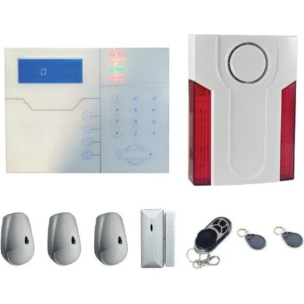 proxe kit allarme  filare wireless gsm-ip 3 sensori 1 contatto 2 tag con radiocomando e sirena