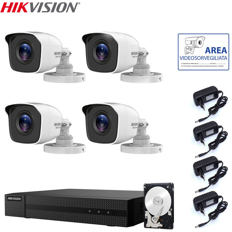 HIKVISION Kit Videosorveglianza Hikvision Dvr 4 Canali 4 Telecamere 2 Mpx Hd 1 Tb