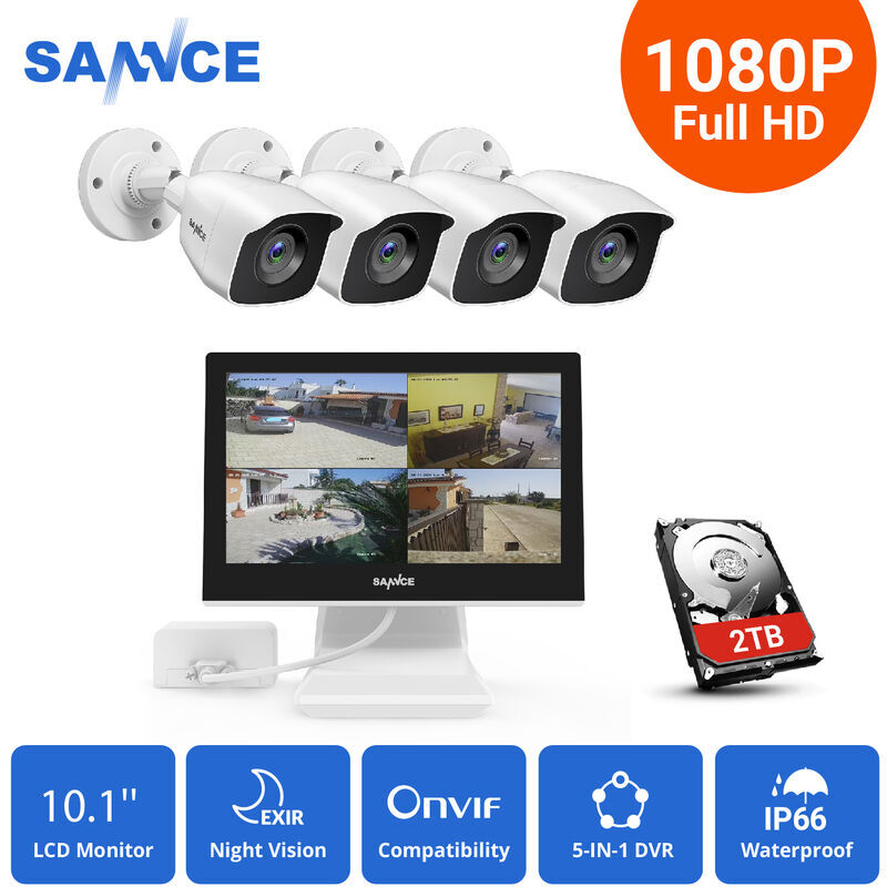 SANNCE Set di videosorveglianza SANNCE 4CH 5-in-1 DVR 1080N da 10,1 pollici