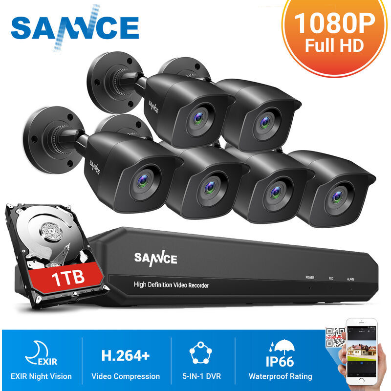 SANNCE Kit di videosorveglianza SANNCE Registratore DVR CCTV 5-in-1 con