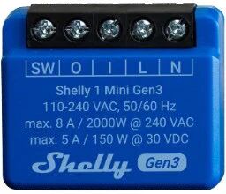 Shelly 1 Mini Gen3 interruttore elettrico Interruttore intelligente 1P Blu